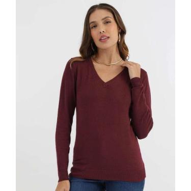 Imagem de Suéter Feminino Liso Gola V Marisa Vinho-49871, Vinho, M