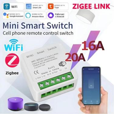 Imagem de Módulo De Interruptor Inteligente WiFi 16A 20A Mini Com Controle De 2 