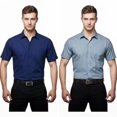 Imagem de Kit 2 Camisas Sociais Microleve Manga Curta cor:Azul Marinho,GrafiteTa