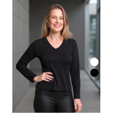 Imagem de Blusa Feminina Manga Longa Gola V Segunda Pele Tecido Fresco - AC Stor