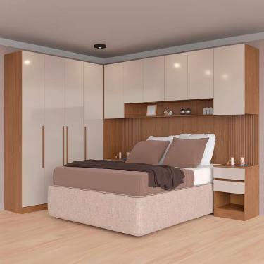Imagem de Guarda Roupa Casal Modulado Queen Lugano 10 Portas de Bater 6 Gavetas MDP-MDF Avelã-cappuccino