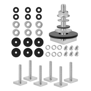 Imagem de Pacote com 6 parafusos em T para rack de telhado | Cabeça quadrada M6 x 35 mm | Aço inoxidável 304 | Parafusos resistentes com ranhuras em T com barris de arruela de porcas, kit de suporte de esqui, adaptador de barra transversal