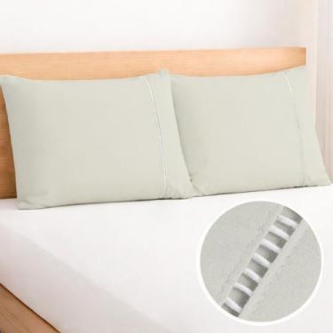 Imagem de Kit 2 Fronhas Ponto Palito Tamanho Especial 90x50cm Percal 200 Fios 10