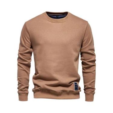 Imagem de Suéter Masculino De Algodão Com Gola Redonda Em Cor Sólida Casual Espo