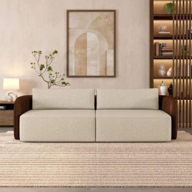 Imagem de Sofá Living Sala de Estar Abel 240cm Bipartido pés de Madeira PU/Linho