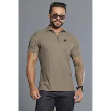 Imagem de Camisa Polo Verde Musgo com Zíper e Gola Estruturada Pit Bull 88830-Masculino