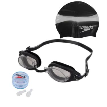 Imagem de Kit Natação Speedo Swim Óculos Preto+ Touca+ Protetor Ouvido-Unissex