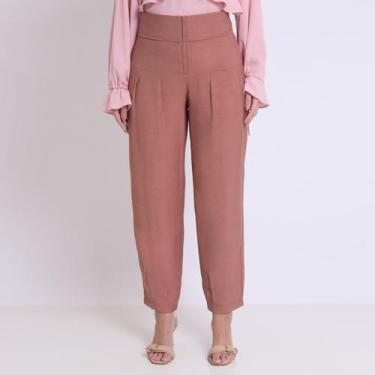 Imagem de Calca Crepe Viscose Slub Cós Largo Miss Joy 8486 Marrom, Marrom, 40