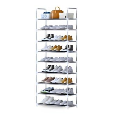 Imagem de Sapateira Vertical Organizador Multiuso 9 Prateleiras com Tubos de Aço e Bases de Pano