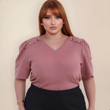 Imagem de Blusa Feminina Plus Size Linho Alfaiataria com Botão - G-Store, Goiaba