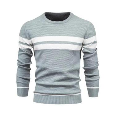 Imagem de Suéter Masculino Slim Fit De Manga Longa Com Gola O E Patchwork, Quent