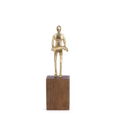 Imagem de Escultura Decorativa Pessoa em Madeira e Metal Dourado 28cm 21897 Mart
