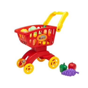 Imagem de Carrinho Compras Infantil Mercado Brinquedo Vermelho 8703 - Braskit