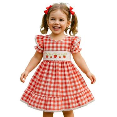 Imagem de Vestido Festa Infantil Menina Xadrez Moranguinho Papilloo, Vermelho, 1