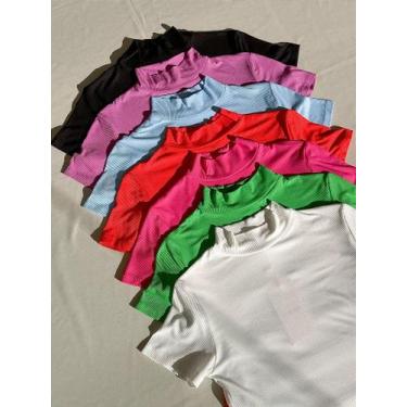 Imagem de Kit blusa lu essential, G, Azul Claro + Laranja + Off White + Pink + P