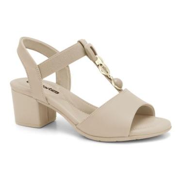 Imagem de Sandália Feminina Comfortflex Salto Bloco 2457402, 37, Amêndoa