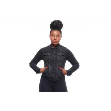 Imagem de Jaqueta Jeans Feminina Casaco Denim Básico Jaqueta colorida - Black Je