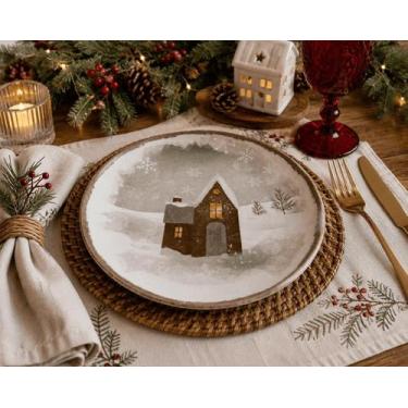 Imagem de Kit 4 Pratos Sobremesa Natal Casinha marrom Oxford  20 cm