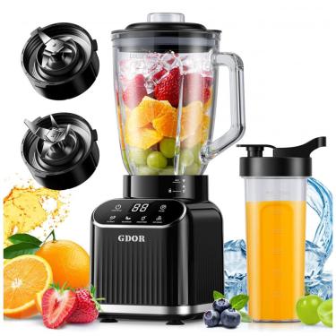 Imagem de Liquidificador Profissional GDOR Preto 1200W 5 Programas Jarra Vidro 1,5L Copo Portátil 710ml 120V