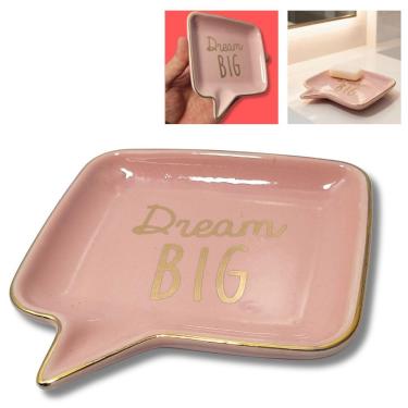 Imagem de Saboneteira Prato Decorativo Big Dream Organizador de Joias Mini Prato Cerâmica Rosa e Dourado Mart