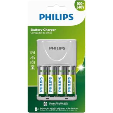 Imagem de Carregador de Pilhas Recarregável Philips c/ 4 pilhas bivolt