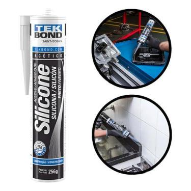Imagem de Silicone Acético Preto Tubo 256gr Tekbond Aplicador Vedação