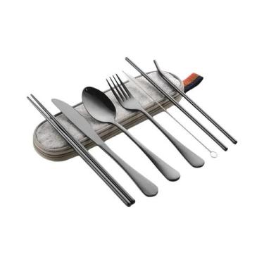 Imagem de Conjunto De Utensílios Portátil De 8 Peças: Hashis, Garfo, Colher E Fa