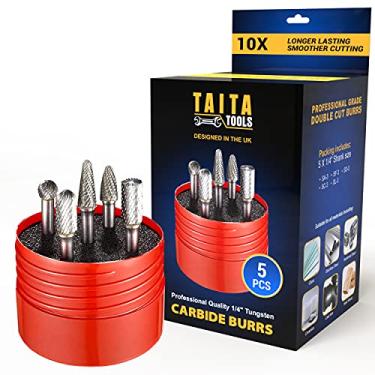 Imagem de Conjunto de brocas de carboneto de 5 peças com haste de 0,6 cm de tungstênio de corte duplo – Rebarbas de corte para acessórios Fordom, Dewalt, Milwaukee e moedor de matriz – Caixa de armazenamento resistente e de metal