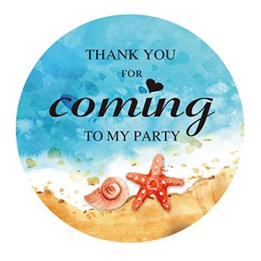 Imagem de Adesivos de agradecimento temáticos de praia Magjuche, aniversário, aposentadoria, verão, formatura, festa, etiquetas, 5 cm, pacote com 40