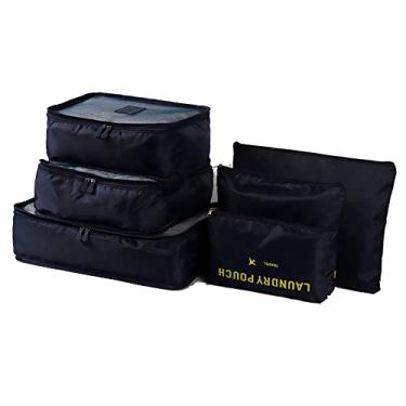 Imagem de Yuventoo Organizador de sacos de bagagem para 6 unidades de cubos de embalagem Conjunto de organizadores de embalagem de bagagem de viagem durável com bolsa de toalete azul escuro