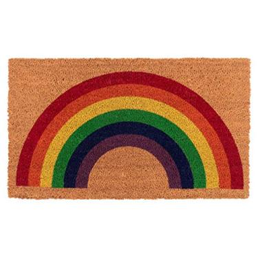 Imagem de KAF Home Novo capacho de coco, resistente, resistente ao clima, revestimento de PVC antiderrapante, uso interno e externo, arco-íris