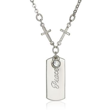 Imagem de Symbols of Faith Corrente de cruz de cristal com pingente de placa "Paz" em tom dourado, 50,8 cm, One Size, Cristal, Sem pedras preciosas,