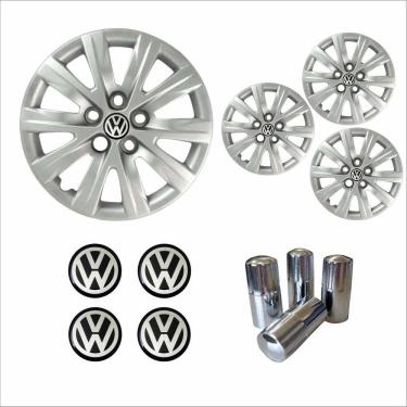 Imagem de Jogo Calota Aro 15 Fox SpaceFox Polo 2012 2013 Volkswagen + Emblema Resinado + Tampa Ventil Cromada