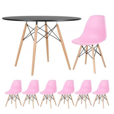 Imagem de KIT - Mesa redonda Eames 120 cm preto + 6 cadeiras Eiffel DSW