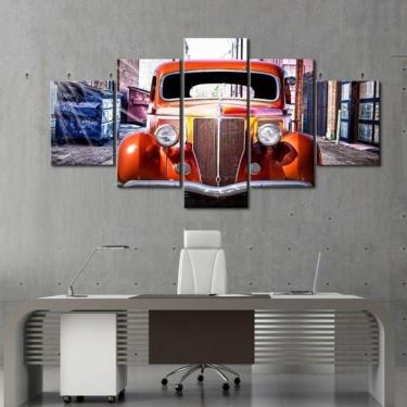 Imagem de Quadro Decorativo Vintage Carro 5 partes 130x65 em teci