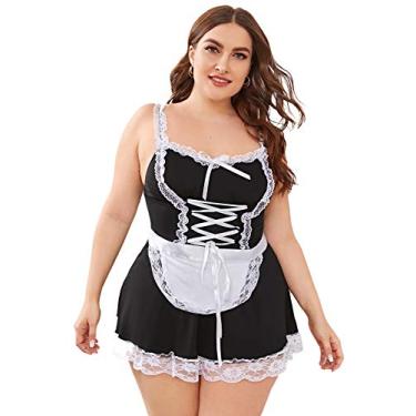 Imagem de Floerns Vestido feminino plus size sexy renda decote em V malha transparente lingerie, A Multi, X-Large