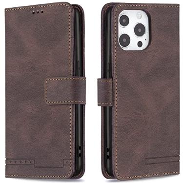 Imagem de GSYH Capa carteira para iPhone 13/13 Pro/13 Pro Max, Capa flip de couro PU com bloqueio de RFID, slots para cartão, fechamento magnético à prova de choque, marrom, 13 15,5 cm