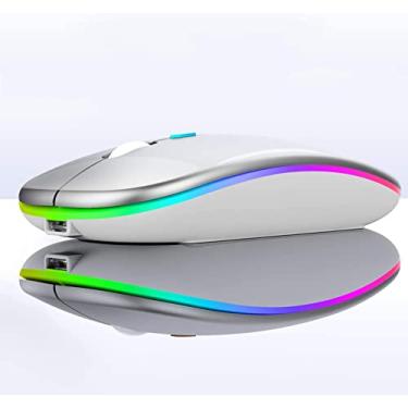 Imagem de Qullqian Mouse Bluetooth LED, mouse Bluetooth para MacBook Pro/MacBook Air, mouse sem fio recarregável para MacBook, laptop, Mac, mouse de computador (prata)