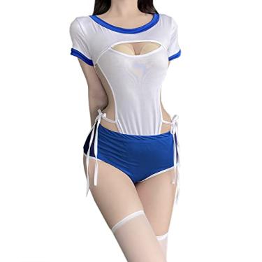 Imagem de Womens Japanese Schoolgirl Uniform Lolita Swimsuit Anime Cosplay Lingerie Babydoll Onesie T-shirt (With Shorts)