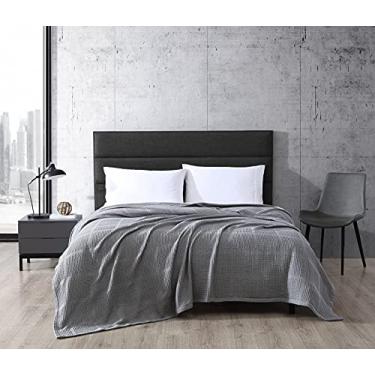 Imagem de Kenneth Cole - Cobertor King Size, roupa de cama leve de algodão, cobertor aconchegante para todas as estações (Waffle Grid Medium Grey, King)