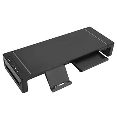 Imagem de Suporte de monitor elevador, suporte dobrável para monitor de computador de comprimento regulável, suporte para computador RGB com gaveta de armazenamento, suporte para tablet USB 3.0 para impressora de laptop e PC