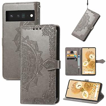 Imagem de YUNCHAO Caixa de telefone Para o Google Pixel 6 Mandala Arneco de relevo Horizontal Flip Leather Case com titular e slots de cartão e carteira e cordão capa para celular