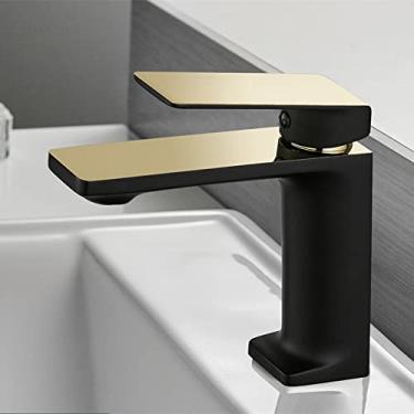 Imagem de Torneira da bacia Torneiras de níquel escovado Torneiras da pia do banheiro Torneira de manípulo único furo torneira da bacia torneiras misturador quente frio torneira guindaste, preto e dourado, china