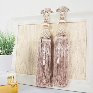 Imagem de Pçs Cortina tieback Bola Pendurada Gancho de Cortina Bandagem Amarração Cinta Lobbing Borla Fivela Tieback Decoração de Casa, Bege, Preço de 2 Pçs