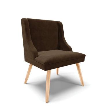 Imagem de Cadeira De Jantar Liz Suede Marrom Pés Palito Natural