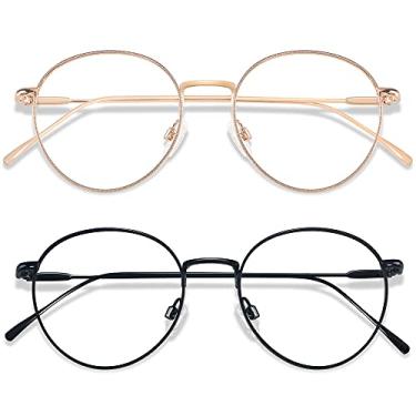 Imagem de Óculos de bloqueio de luz azul feminino masculino pequeno rosto computador 2 unidades Bluelight Blocker armação de metal redonda