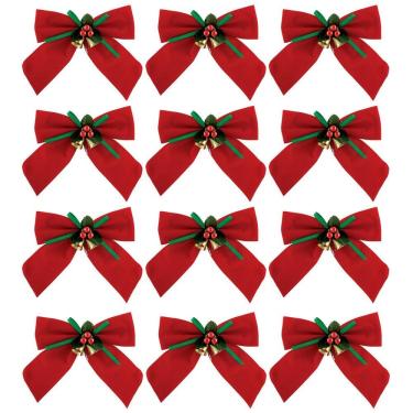 Imagem de Kit Laço Vermelho Decorado Natal 11x11cm 12 Peças - Magizi