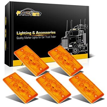 Imagem de Partsam Luzes marcadoras de cabine âmbar de 6 LEDs – Luzes de folga de montagem no teto à prova d'água para caminhões, compatíveis com caminhões e reboques resistentes Freightliner/Volvo (pacote com 5