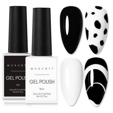 Imagem de Makartt Kit de esmalte em gel, conjunto de gel de esmalte preto e branco Noir & Blanc Summer Soak Off Nail Gel Polish Kit de esmalte UV para unhas pretas Tinta gel branco para salão de arte de unhas DIY 2 peças