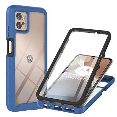 Imagem de Niuuro Capa para Motorola Moto G32 com protetor de tela integrado, capa de telefone à prova de choque de proteção total 360° com capa traseira de PC rígido + capa antiderrapante de silicone TPU macio - azul